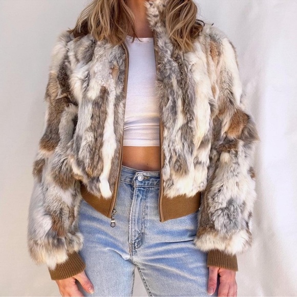 WILSON'S LEATHER Tri-Color Maxima Rabbit Fur Coat Size Medium FLAWED - Picture 1 of 16